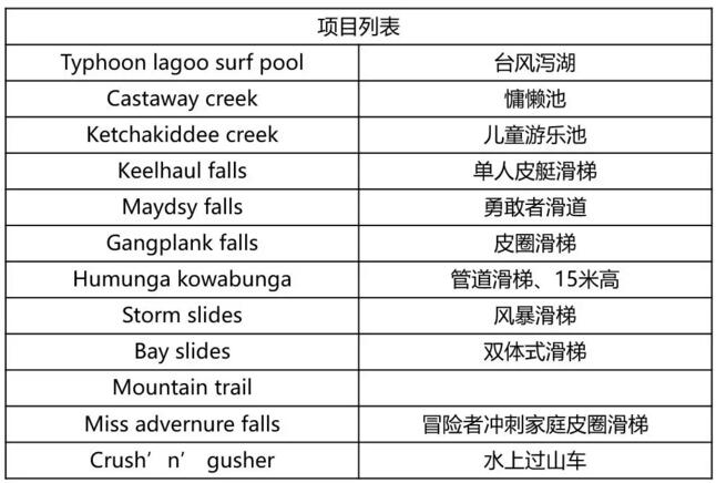 奥兰多迪士尼台风泻湖设备列表